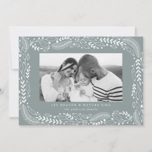 Festive Foliage Frost Blue Holiday Photo Card