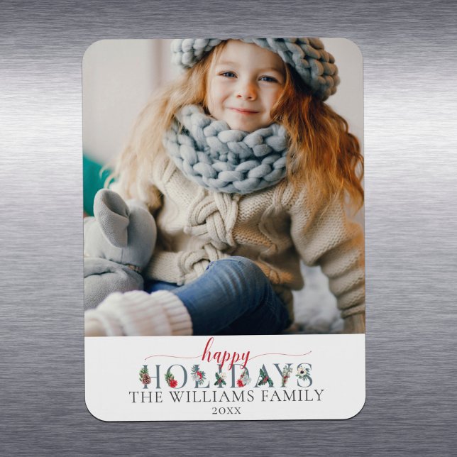 Festive Foliage Happy Holidays Floral Greeting Magnet (Creator Uploaded)