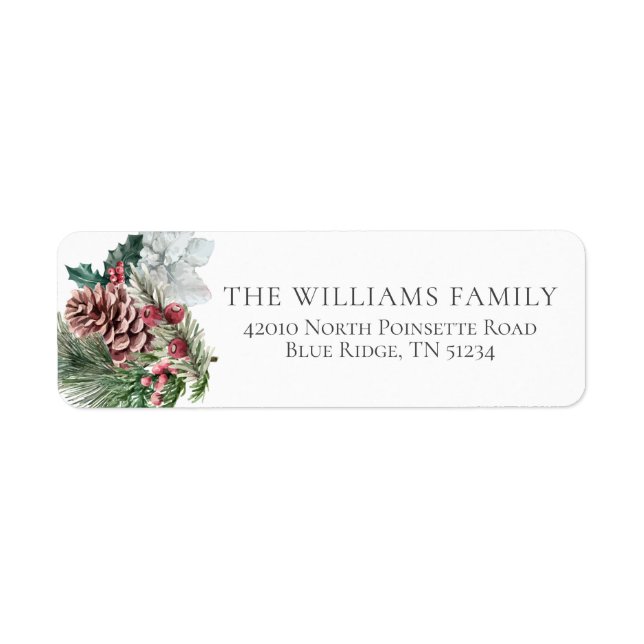 Festive Foliage Holiday Floral Return Address Label (Front)