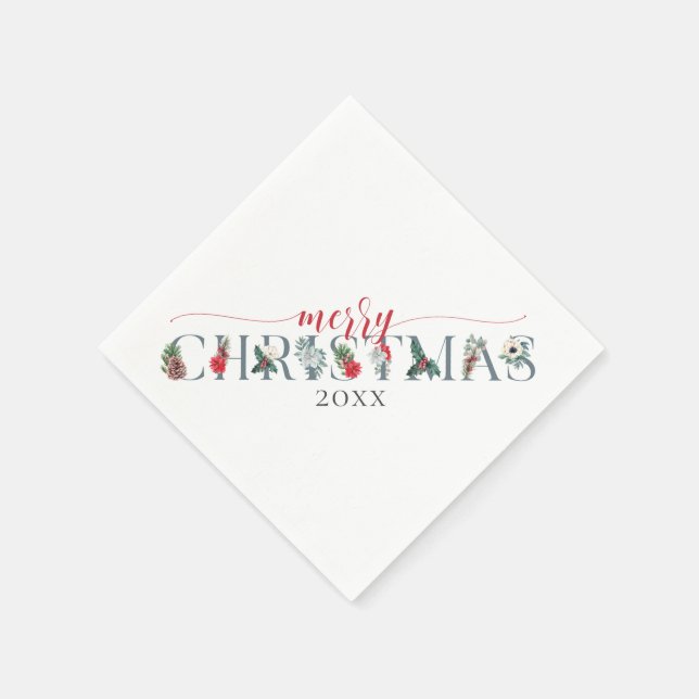 Festive Foliage Merry Christmas Dinner Serving Napkin (Corner)