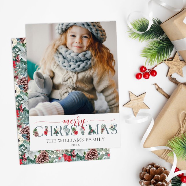 Festive Foliage Merry Christmas Floral Greeting Card (Creator Uploaded)