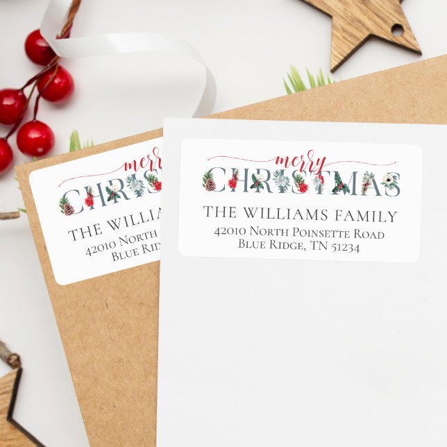 Festive Foliage Merry Christmas Return Address Label (Creator Uploaded)