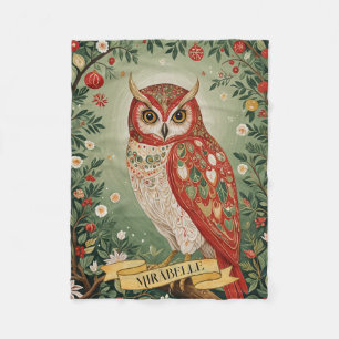 Festive Foliage Owl Personalised Fleece Blanket