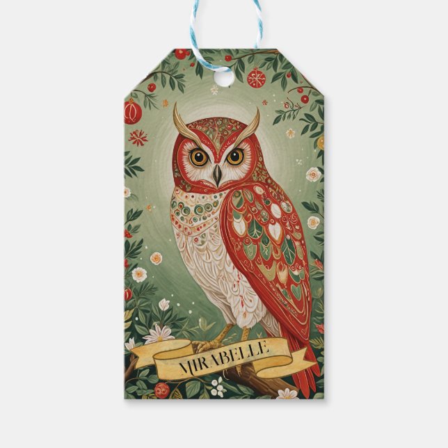 Festive Foliage Owl Personalized Gift Tags (Front)
