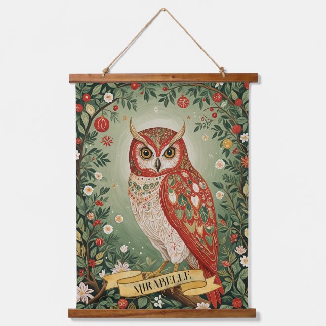 Festive Foliage Owl Personalized Hanging Tapestry (Front)