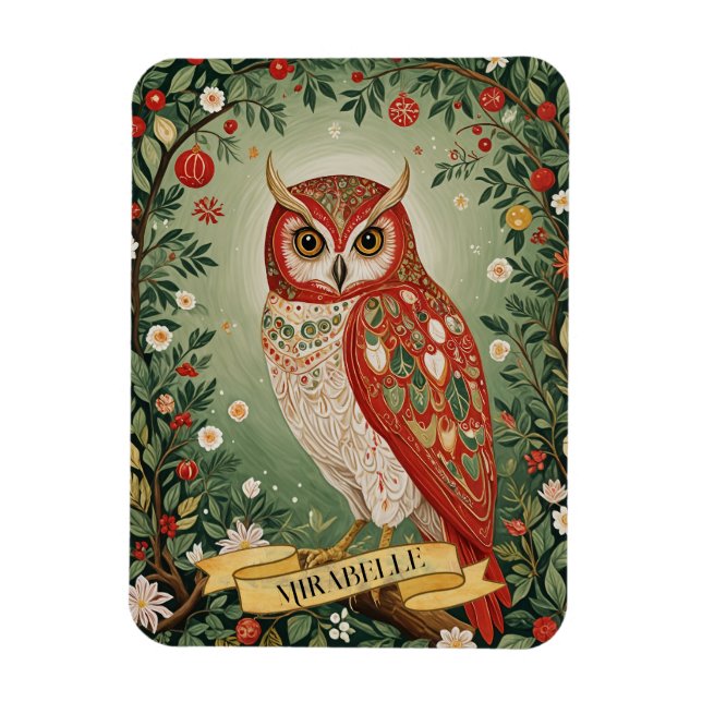 Festive Foliage Owl Personalized Magnet (Vertical)