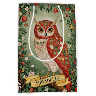 Festive Foliage Owl Personalized Medium Gift Bag