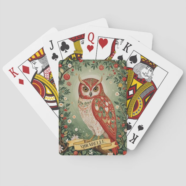Festive Foliage Owl Personalized Playing Cards (Back)