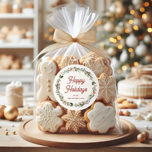 Festive Foliage Wreath Holiday Classic Round Sticker