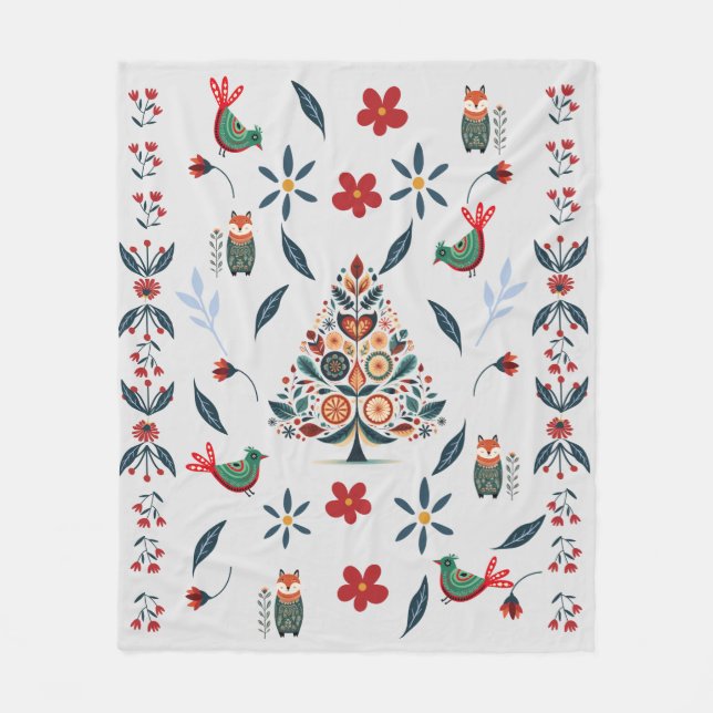 Festive Folk Art Christmas  Fleece Blanket (Front)