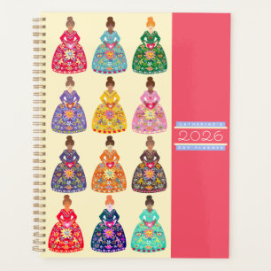 Festive Folk Art Ladies Daily Agenda Magenta 2026