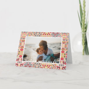 Festive Folk Art Tile Frame Holiday Photo Card