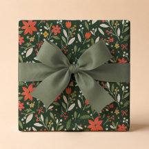 Festive Folk Floral Christmas Gift Wrap Paper
