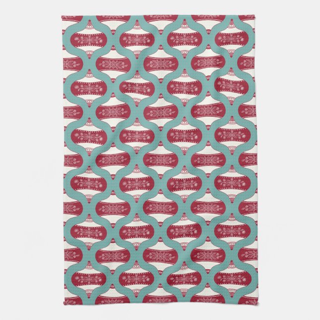 Festive Folkart Ornament in Red and Blue Tea Towel (Vertical)