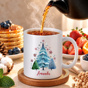 Festive folklor art Christmas trees monogram Coffee Mug