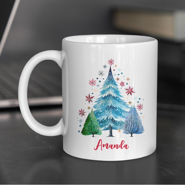 Festive folklor art Christmas trees monogram Coffee Mug (Creator Uploaded)