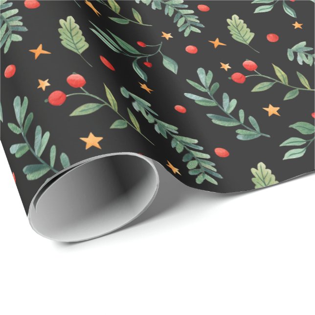 Festive Forest | Black | Holiday Wrapping Paper (Roll Corner)