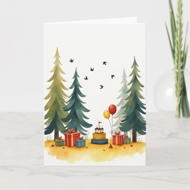 Festive Forest Cake Birthday Card (Front)