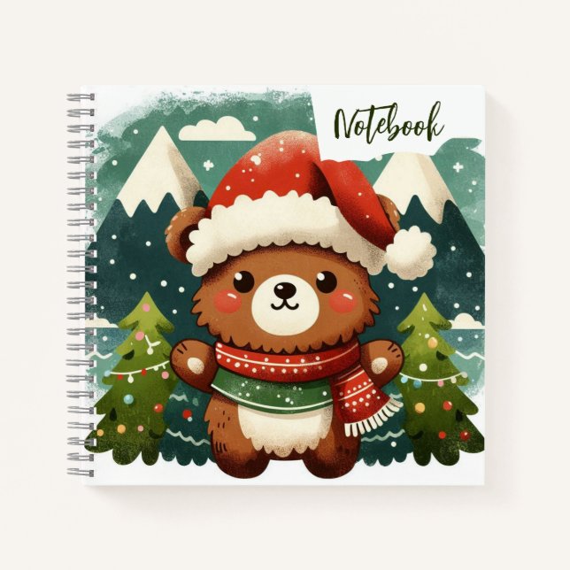  Festive Forest – Santa Bear Among Christmas Pines Notebook (Front)