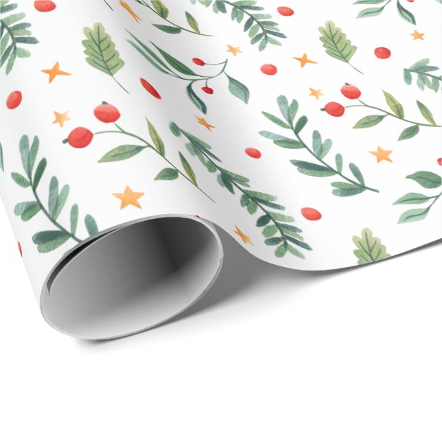 Festive Forest | White | Holiday Wrapping Paper (Roll Corner)