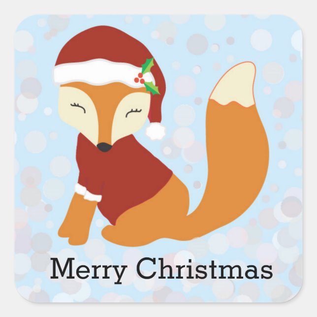 Festive Fox Christmas Holiday Square Sticker (Front)
