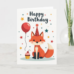 Festive Fox Hat Birthday Card