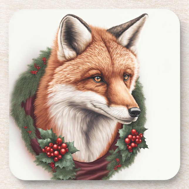Festive Fox Winter Holidays/Christmas Coasters (Front)
