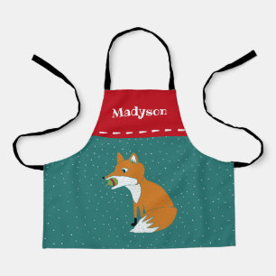 Festive Fox with a Christmas Ornament Personalised Apron