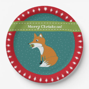 Festive Fox with Christmas Ornament Custom Paper Plate