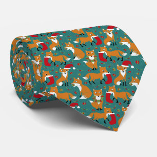 Festive Foxes Patterned Christmas Tie