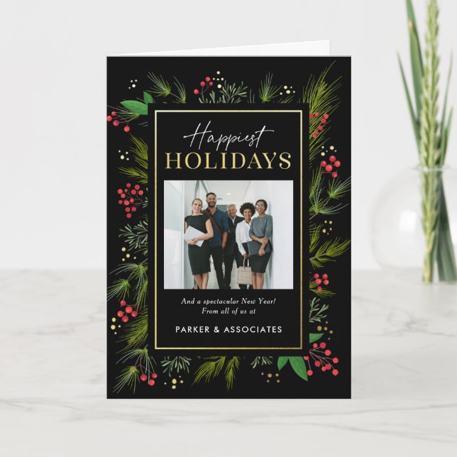 Festive Frame Business Holiday Photo Greeting Card (Front)