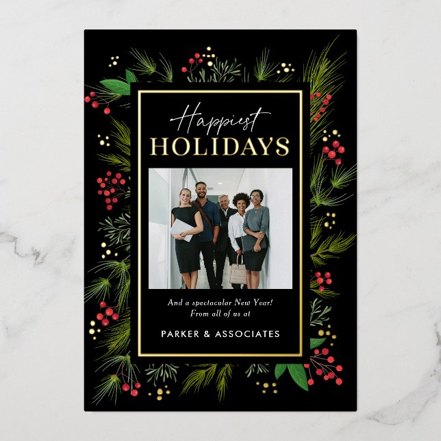 Festive Frame FOIL Business Holiday Photo Card (Front)