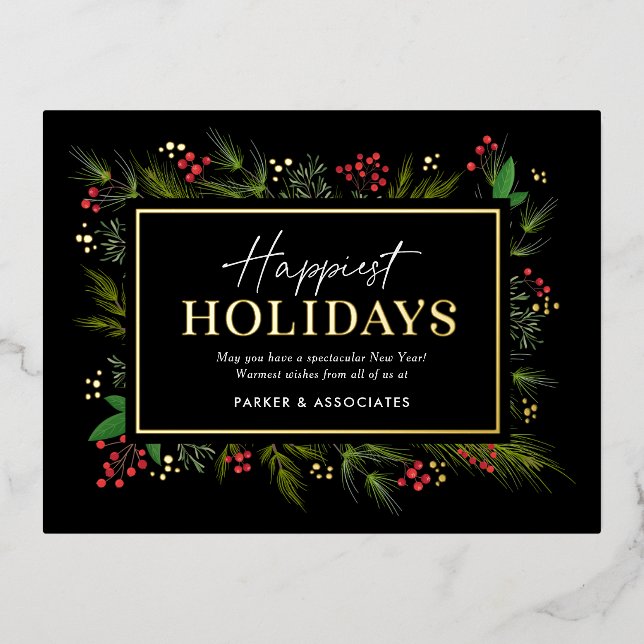Festive Frame REAL FOIL Business Holiday Postcard (Front)