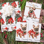 Festive French Bulldog Dogs Cute Puppies Christmas Wrapping Paper Sheet<br><div class="desc">Looking for the perfect holiday card or gift for the dog lover in your life? Look no further than our adorable French Bulldog-themed collection! Featuring cute and festive designs, our cards and gifts are sure to bring a smile to anyone's face. Our holiday cards feature a variety of French Bulldog...</div>
