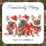 Festive French Bulldog Dogs Personalised Christmas Square Sticker<br><div class="desc">Looking for the perfect holiday card or gift for the dog lover in your life? Look no further than our adorable French Bulldog-themed collection! Featuring cute and festive designs, our cards and gifts are sure to bring a smile to anyone's face. Our holiday cards feature a variety of French Bulldog...</div>