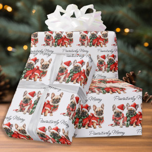 Festive French Bulldog Dogs Personalised Christmas Wrapping Paper