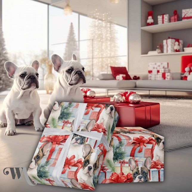 Festive French Bulldog Puppy Christmas  Wrapping Paper (Creator Uploaded)