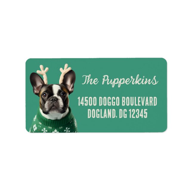 Festive French Bulldog Return Address Label (Front)