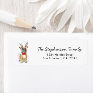 Festive French Bulldog Sketch Return Address Label