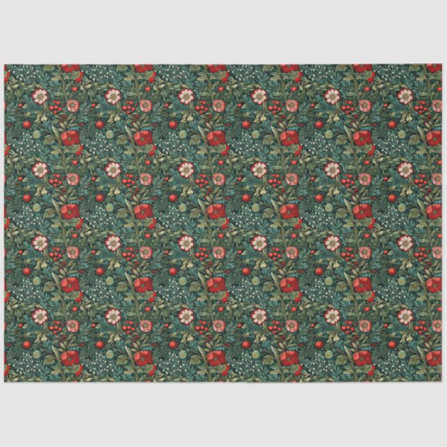 Festive French Charm: Red & Green Christmas Tissue Paper (Front)