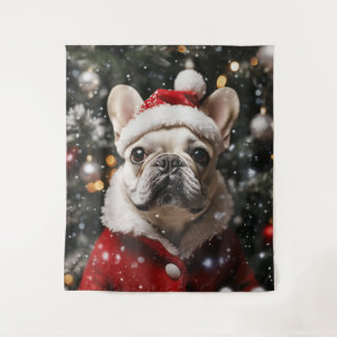 Festive Frenchie: A Holiday Portrait Tapestry