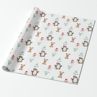 Festive Friends Christmas Penguin, Reindeer, Snow Wrapping Paper
