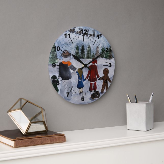 Festive Friends Painting by Alfred Fox Large Clock (Office)