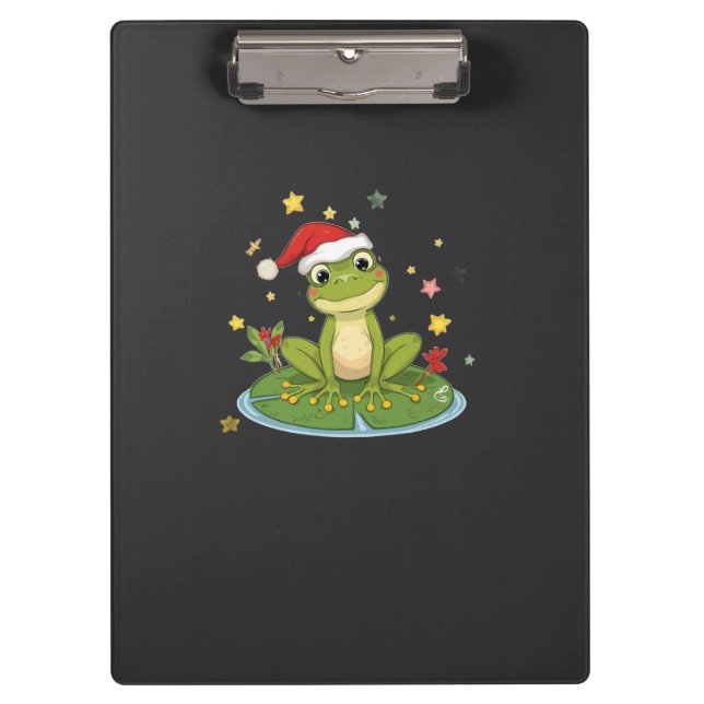 Festive Frog Joy - Cute Christmas Frog on Lily Pad Clipboard (Front)
