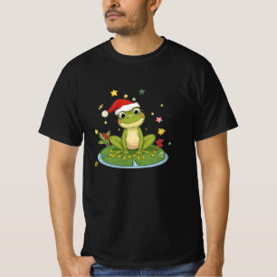 Festive Frog Joy - Cute Christmas Frog on Lily Pad T-Shirt