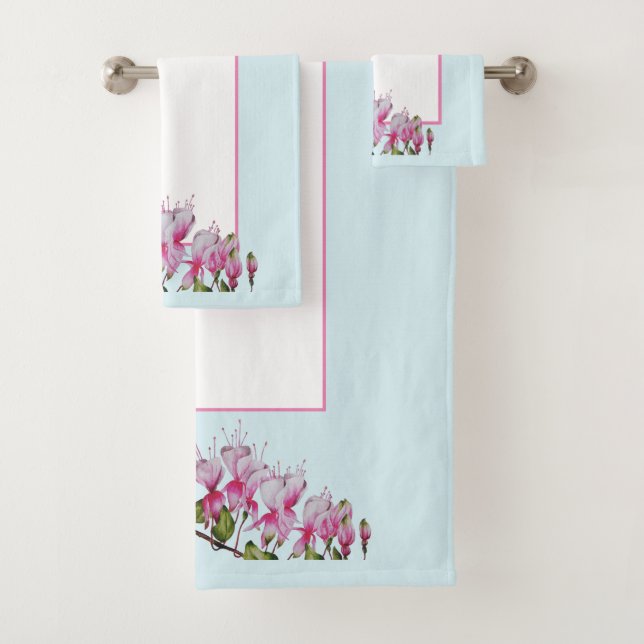 'Festive Fuchsias' on a Bathroom Towel Set (Insitu)