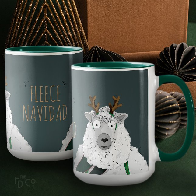 Festive Fun 'Fleece Navidad' Sheep Turquoise Grey  Mug (Creator Uploaded)