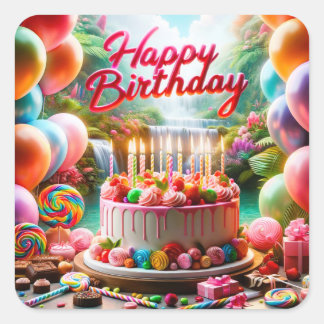 Festive Fun Happy Birthday Square Sticker
