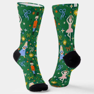 Festive Fun Nutcracker Ballet Christmas Green Socks