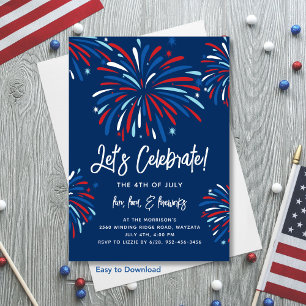 Festive Fun Patriotic Fireworks 4th of July Party Invitation
